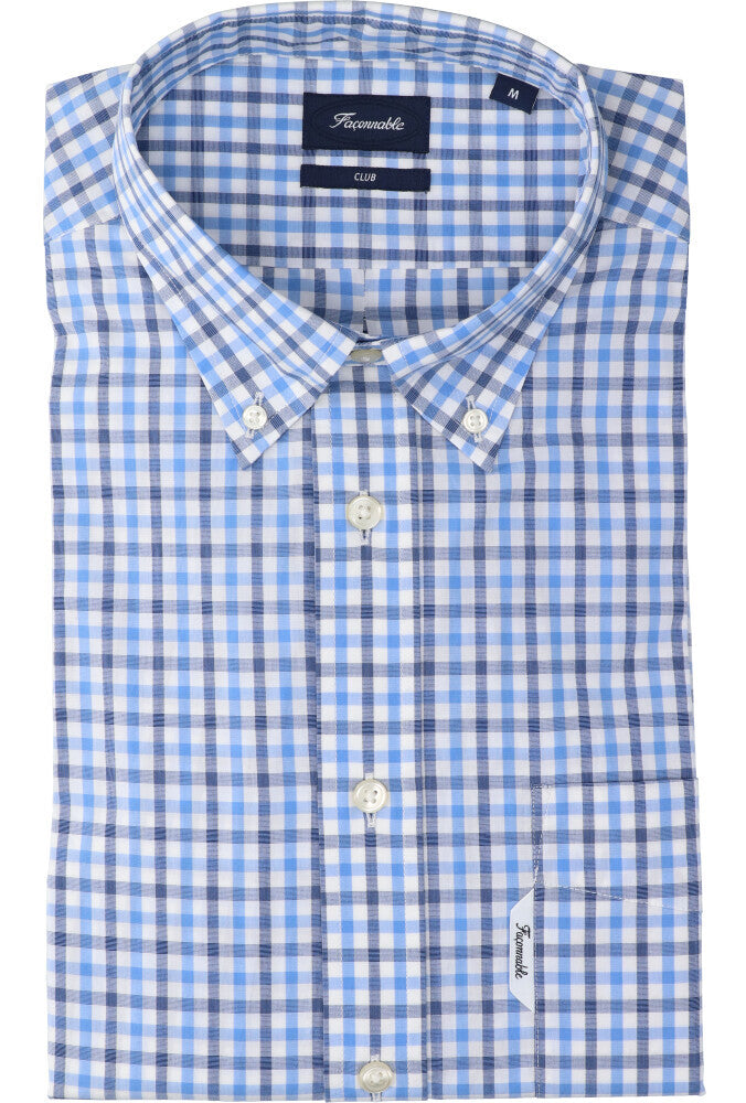 Chemise blanche en coton (coupe classique) à carreaux et manches longues Faconnable