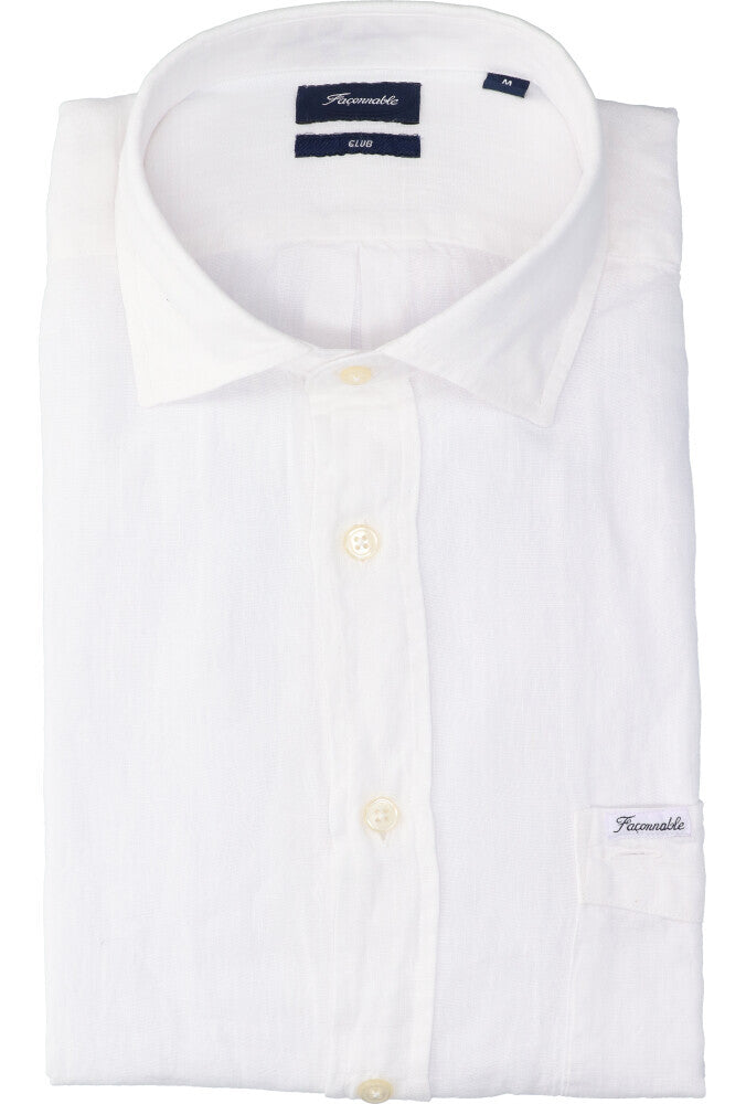 Chemise en lin blanc (coupe classique) à manches longues Faconnable