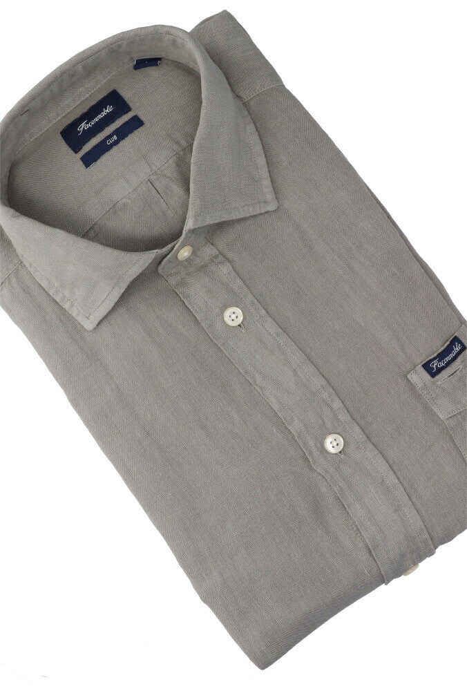 Chemise en lin vert olive (coupe classique) à manches longues Faconnable