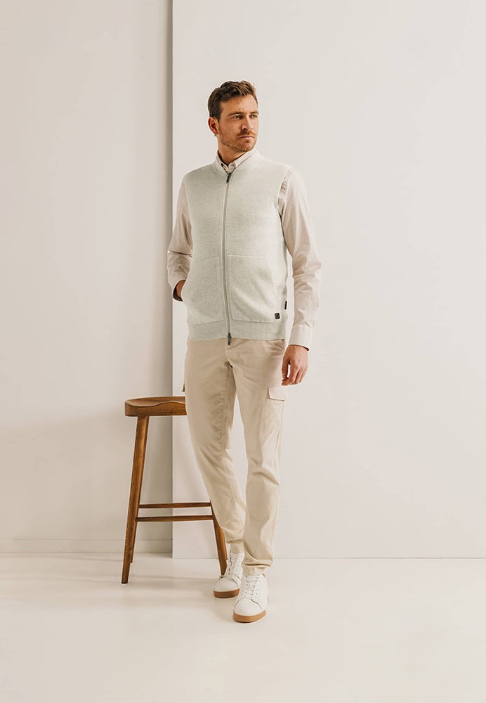 Gilet beige sans manches avec fermeture éclair intégrale, à la pointe de la technologie