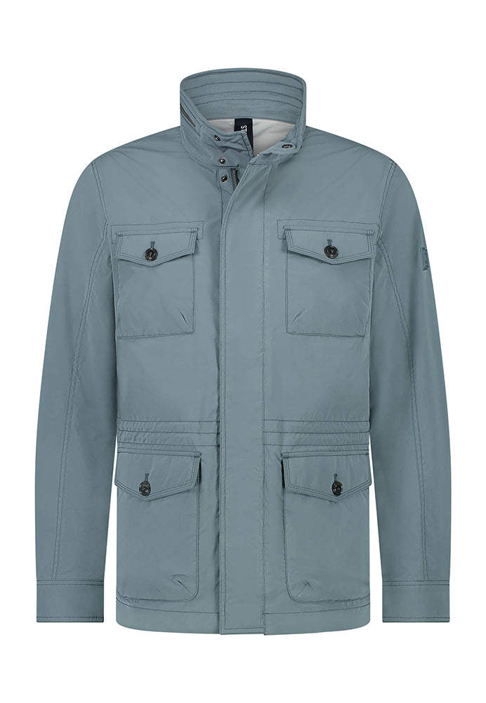 Manteau bleu à poches, à la pointe de la technologie