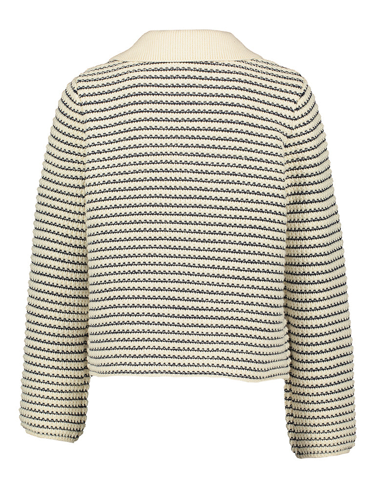 Zwart beige gebreide turi met kraag en gouden knopen Yasfanto Y.A.S