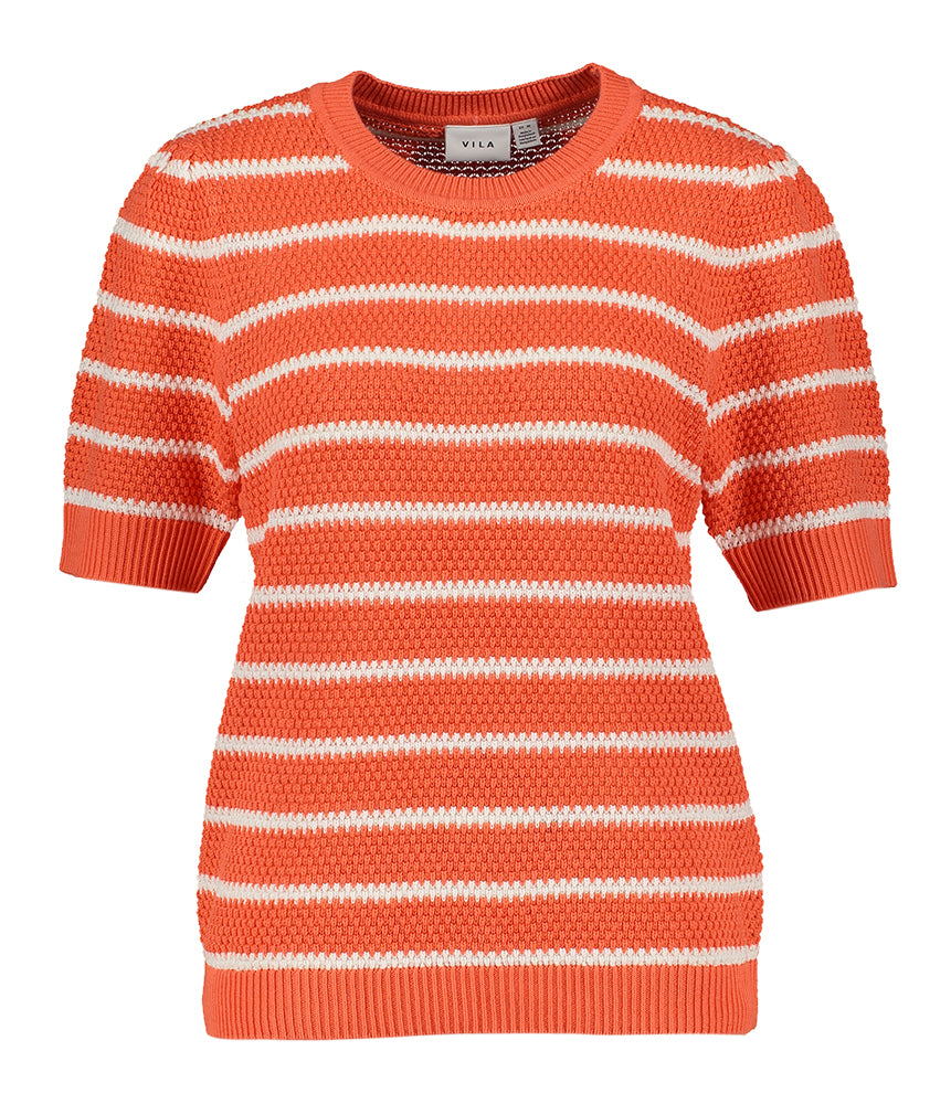 Pull en coton corail à rayures blanches Vidalo Vila