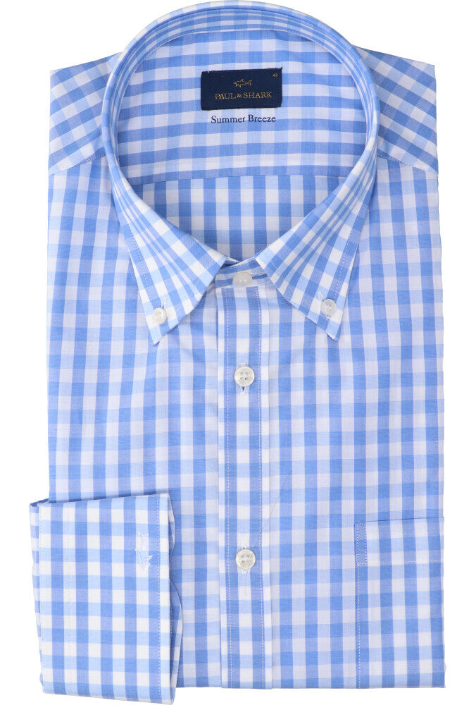 Chemise en coton à carreaux bleus et blancs, coupe classique, manches longues, Paul &amp; Shark