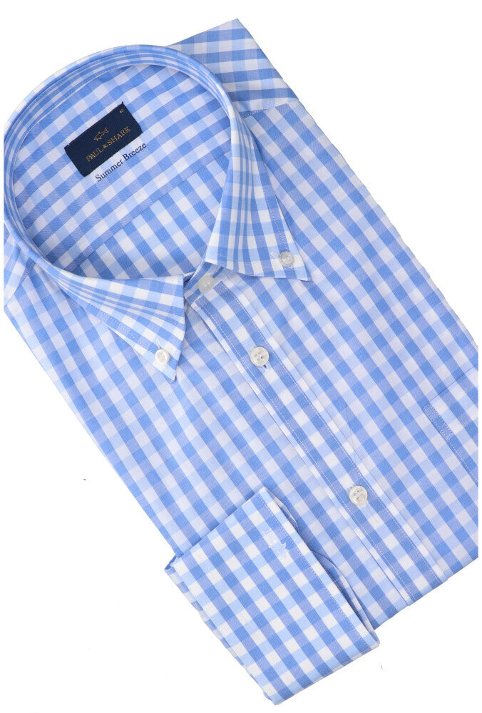 Chemise en coton à carreaux bleus et blancs, coupe classique, manches longues, Paul &amp; Shark