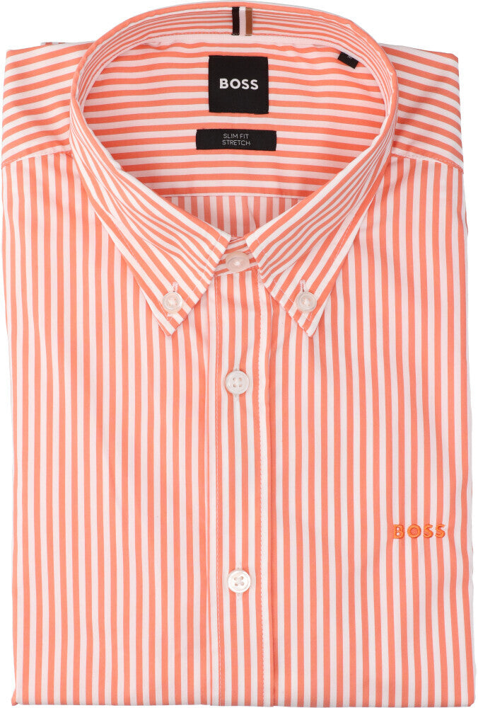 Chemise en coton orange vif (coupe ajustée) à rayures et manches longues Hugo Boss