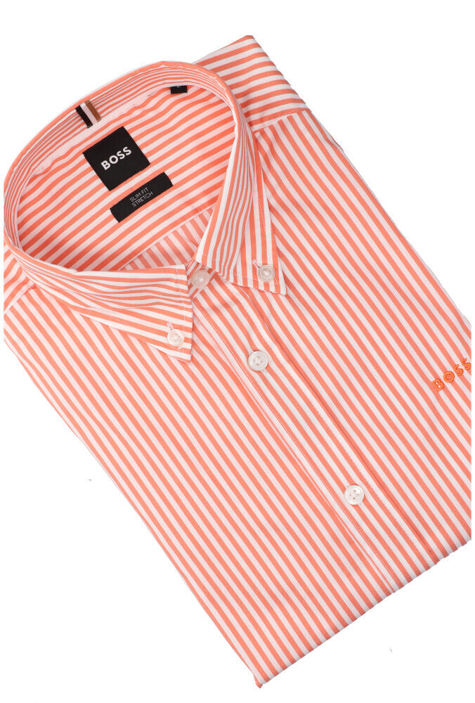 Chemise en coton orange vif (coupe ajustée) à rayures et manches longues Hugo Boss
