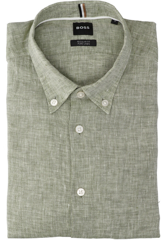 Chemise en lin vert moyen (coupe classique) à manches longues Hugo Boss
