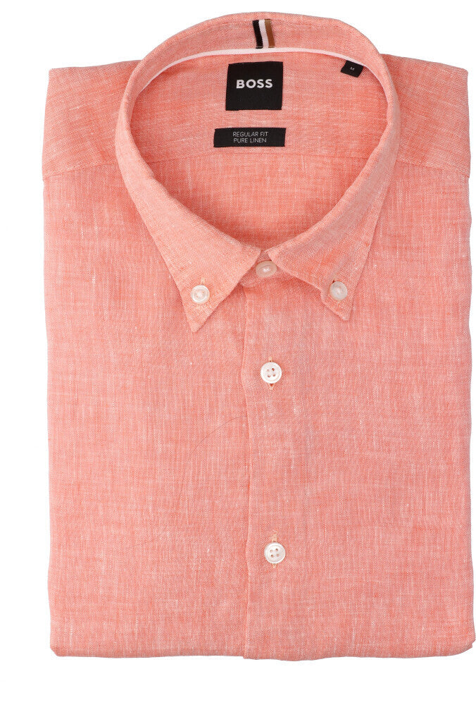 Chemise en lin orange vif (coupe classique) à manches longues Hugo Boss