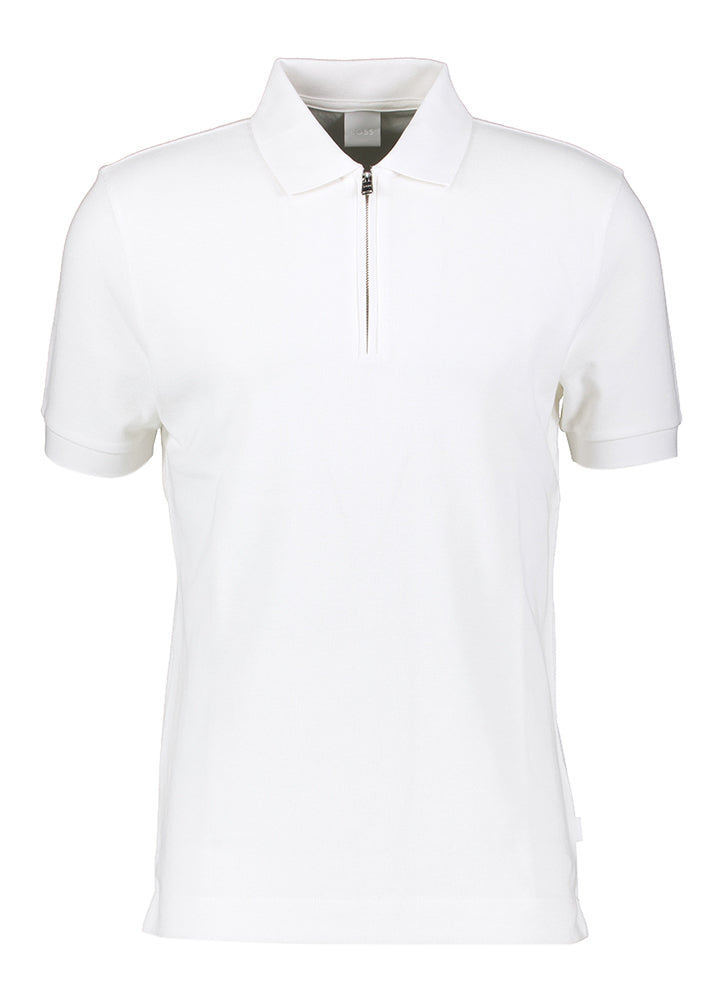 Polo Hugo Boss blanc en coton avec fermeture éclair courte
