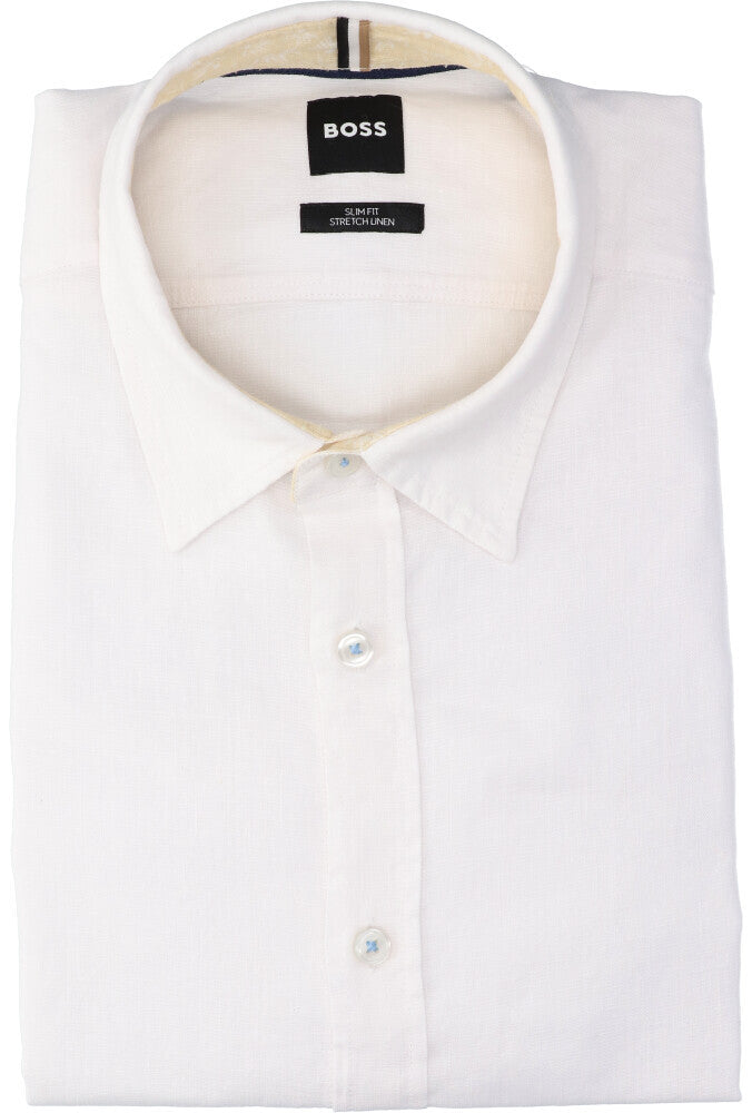 Wit linnen hemd (slim fit) met korte mouwen Hugo Boss