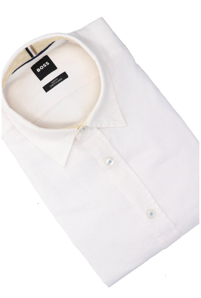 Wit linnen hemd (slim fit) met korte mouwen Hugo Boss