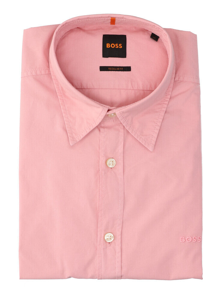 Chemise ouverte en coton rose (coupe classique) à manches longues Hugo Boss