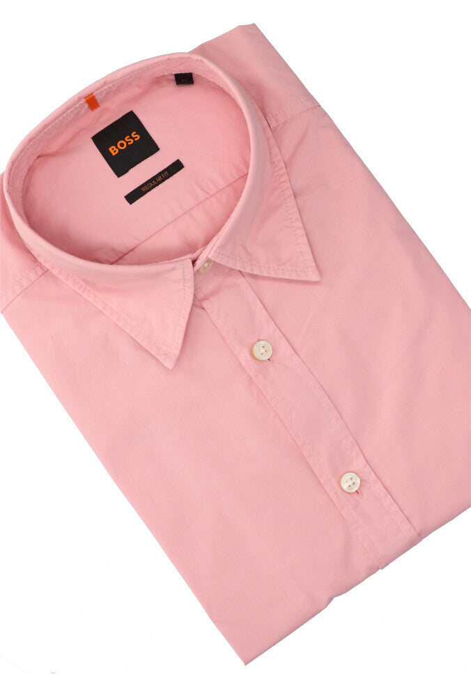Chemise ouverte en coton rose (coupe classique) à manches longues Hugo Boss