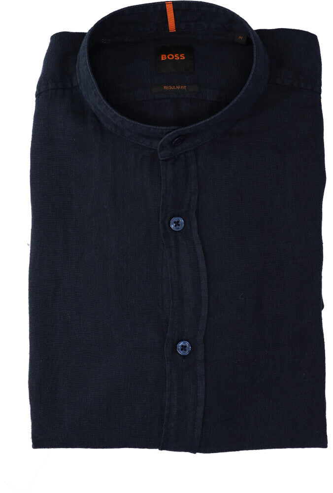 Chemise en lin bleu foncé (coupe classique) à manches longues Hugo Boss