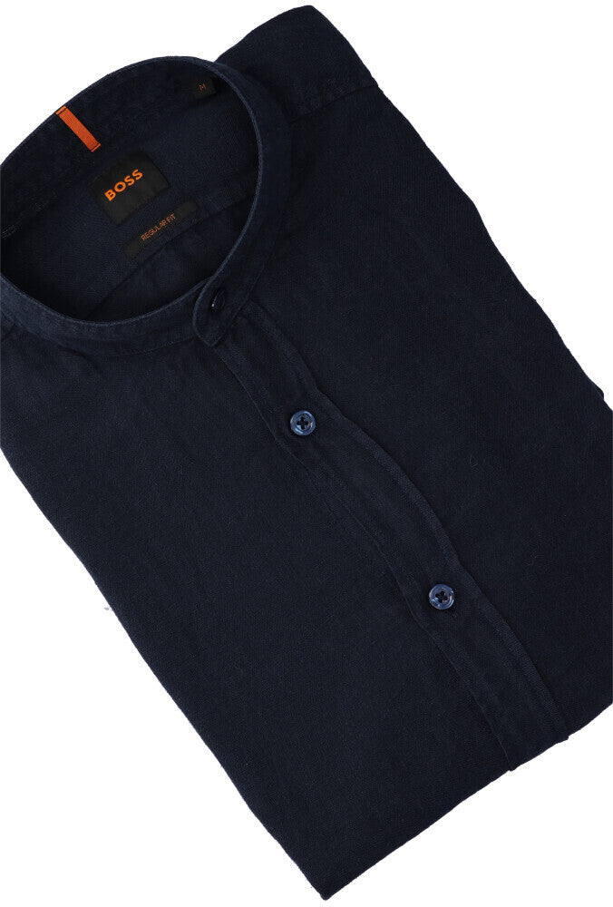 Chemise en lin bleu foncé (coupe classique) à manches longues Hugo Boss
