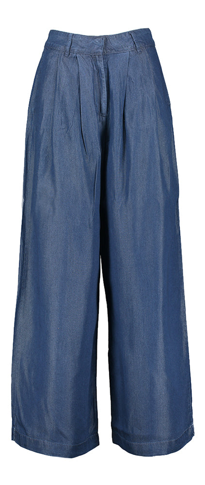 Donkerblauwe wijde broek in jeans look Janna Selected