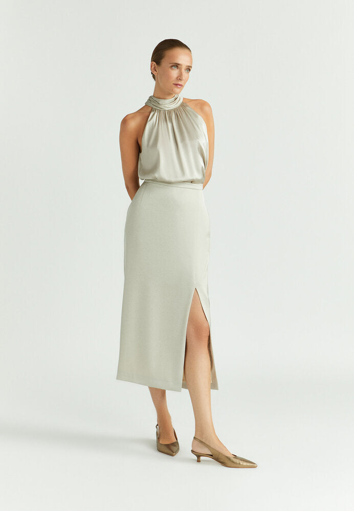 Robe de soirée beige fendue Rafi Xandres