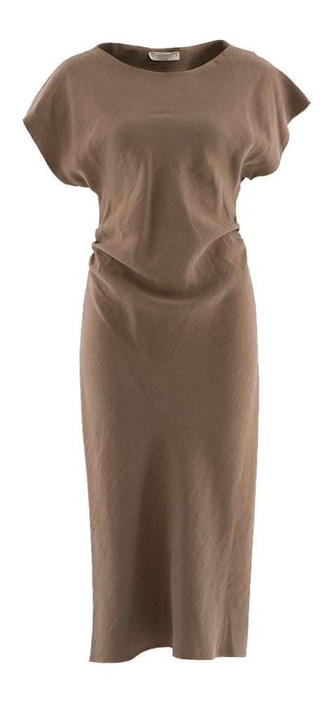 Robe longue marron chocolat à encolure bateau et manches courtes Rinascimento