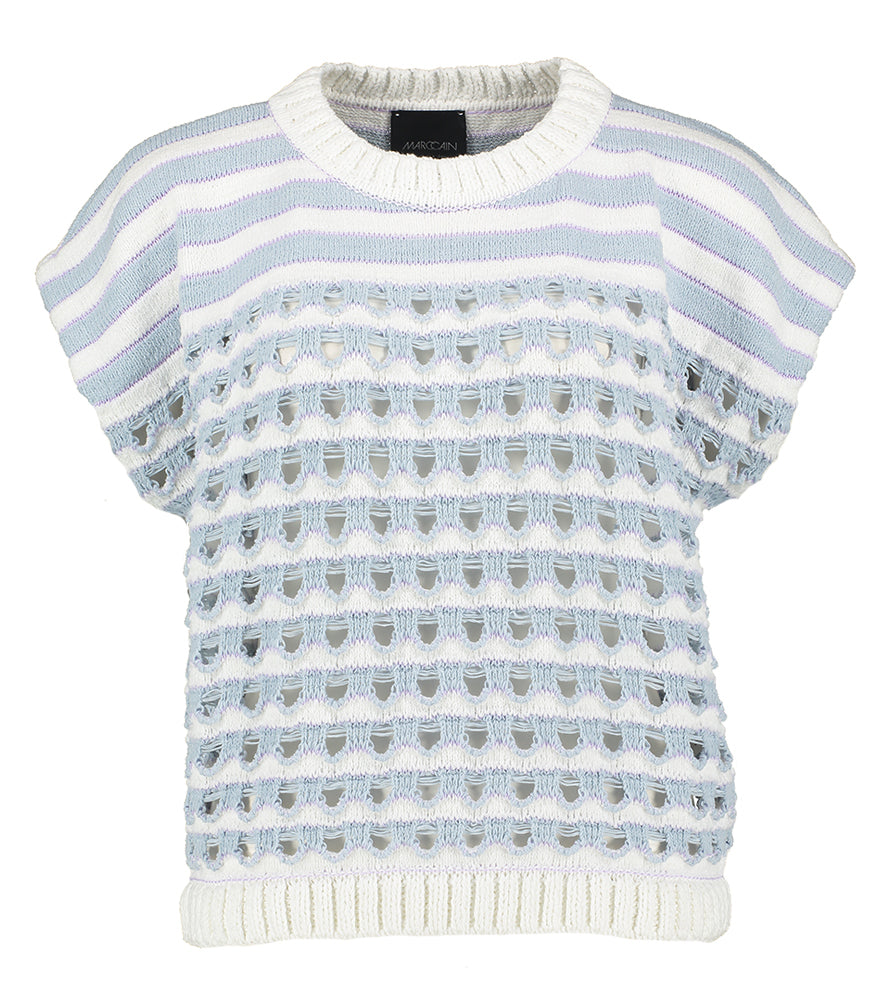 Pull bleu et blanc en crochet Marccain Sport