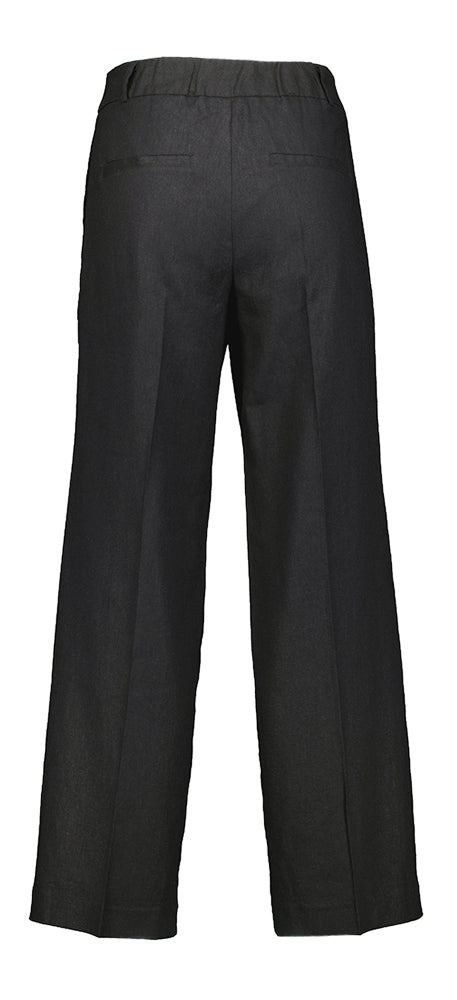 Zwarte linnen wijde broek met bandplooi  Selected