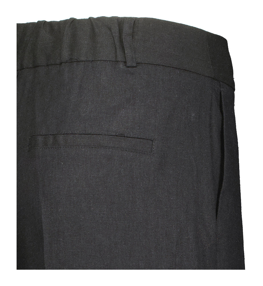 Zwarte linnen wijde broek met bandplooi  Selected