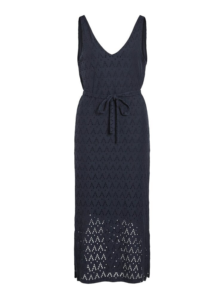Robe midi bleu foncé brodée Viamalina Vila