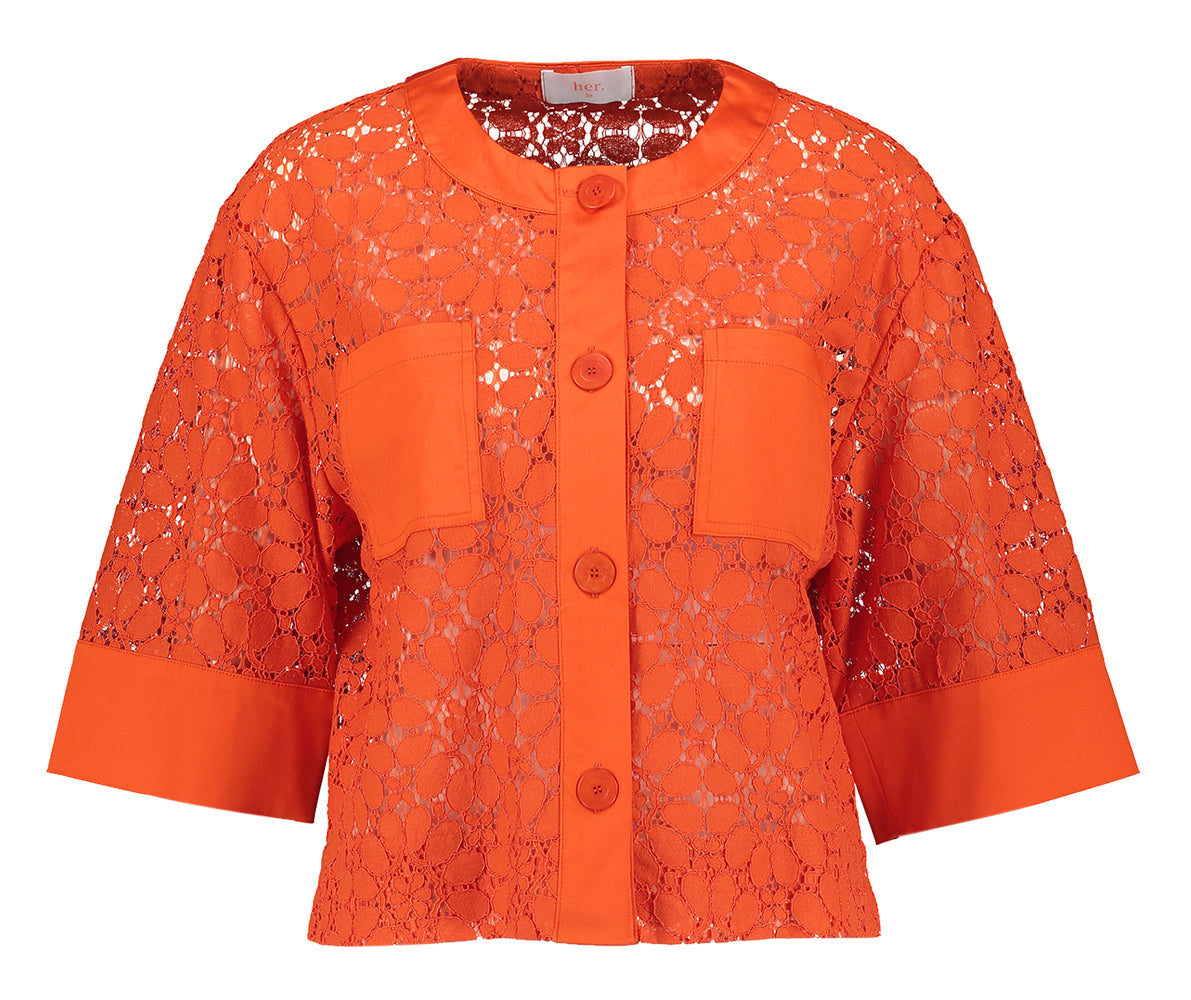 Chemisier rouge transparent brodé Leo Her