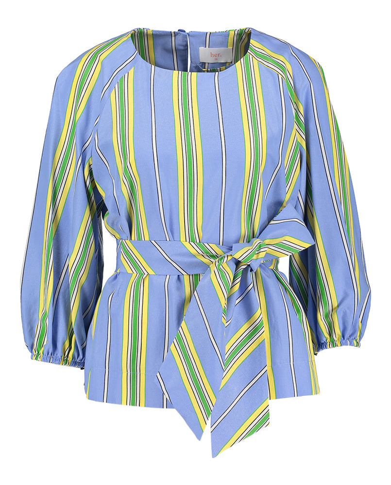 Chemisier bleu à rayures multicolores pour elle