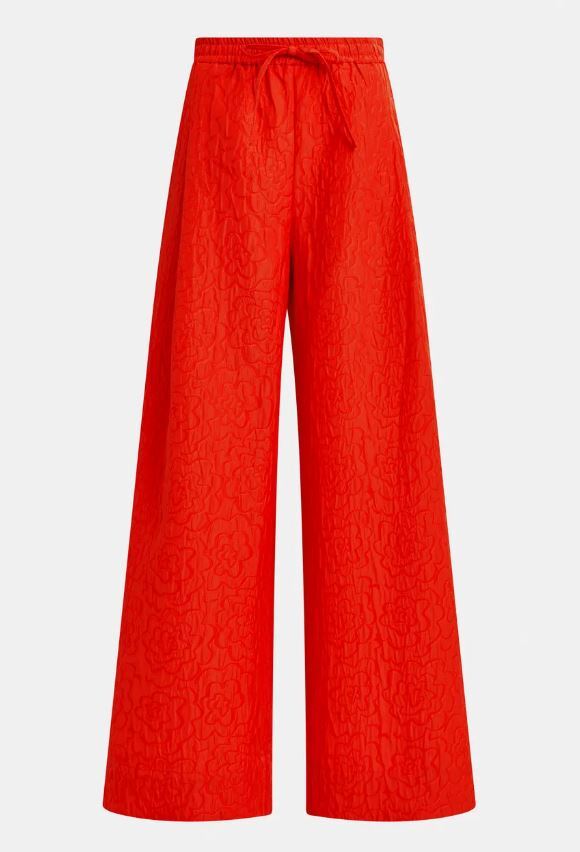 Pantalon large rouge orangé brûlé en jacquard floral Hone Essentiel