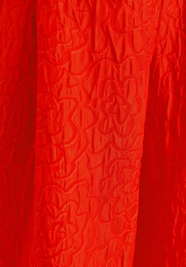 Gebrand roodoranje brede broek in bloemenjacquard Hone Essentiel