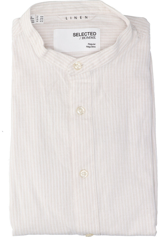 Chemise en pur lin et cachemire (coupe classique) à rayures et manches longues. Sélectionnée