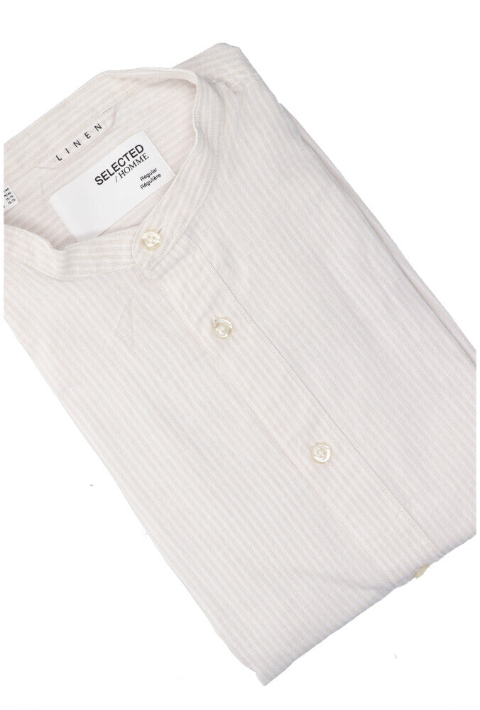 Chemise en pur lin et cachemire (coupe classique) à rayures et manches longues. Sélectionnée