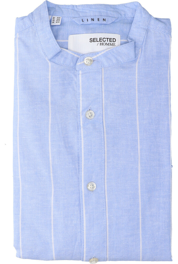 Chemise en lin bleu cachemire (coupe classique) à rayures et manches longues - Sélectionnée