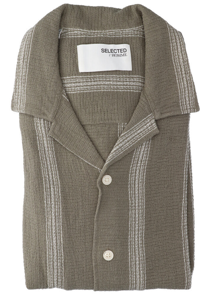 Chemise rayée vétiver à larges rayures (coupe classique) à manches longues - Sélectionnée