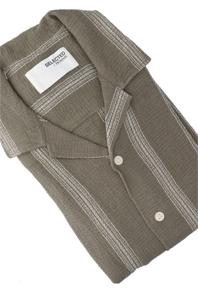 Chemise rayée vétiver à larges rayures (coupe classique) à manches longues - Sélectionnée