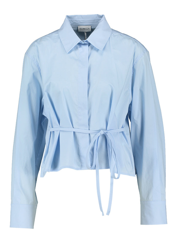 Chemisier court en coton bleu clair Marsala Marella à manches longues