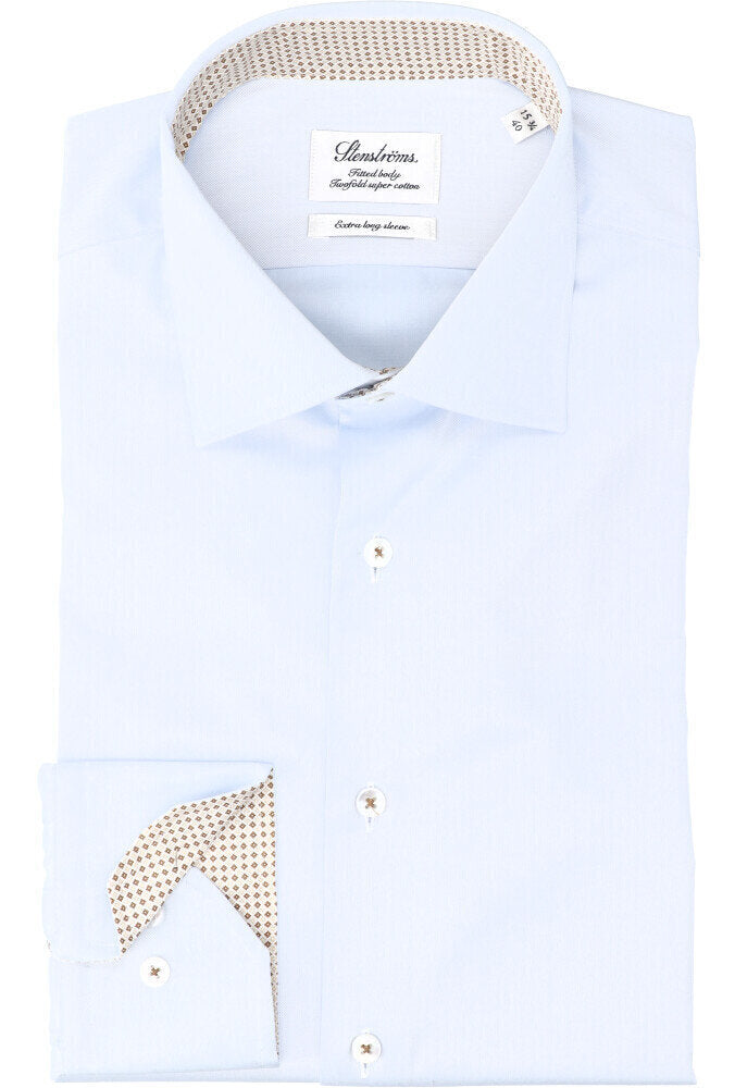 Chemise bleue en coton (coupe classique) à manches extra longues Stenströms