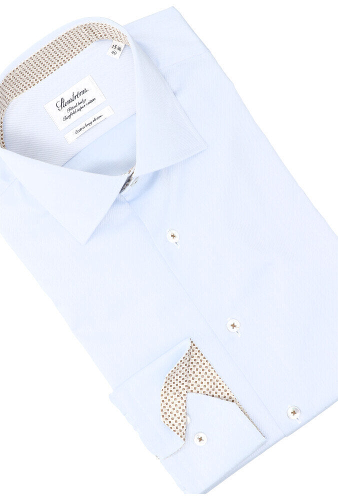Chemise bleue en coton (coupe classique) à manches extra longues Stenströms