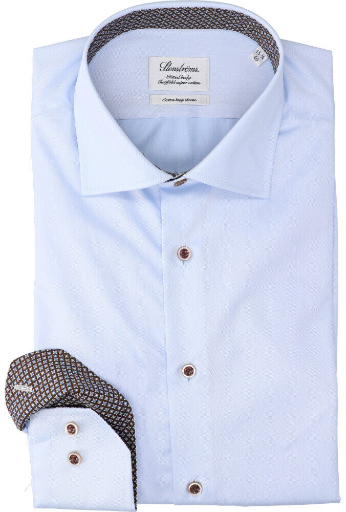 Chemise bleue en coton (coupe classique) à manches extra longues Stenströms