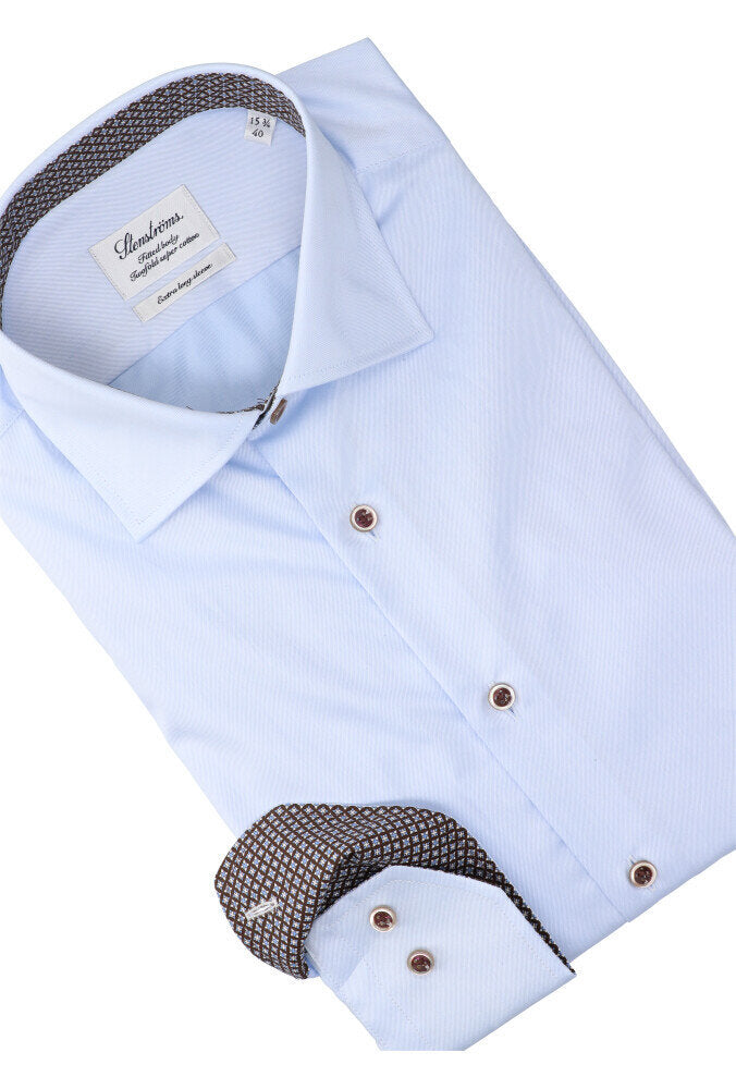 Chemise bleue en coton (coupe classique) à manches extra longues Stenströms