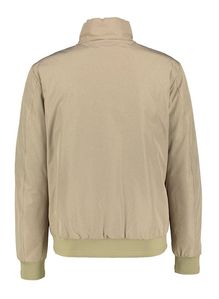 Veste réversible beige avec intérieur kaki, à la pointe de la technologie.