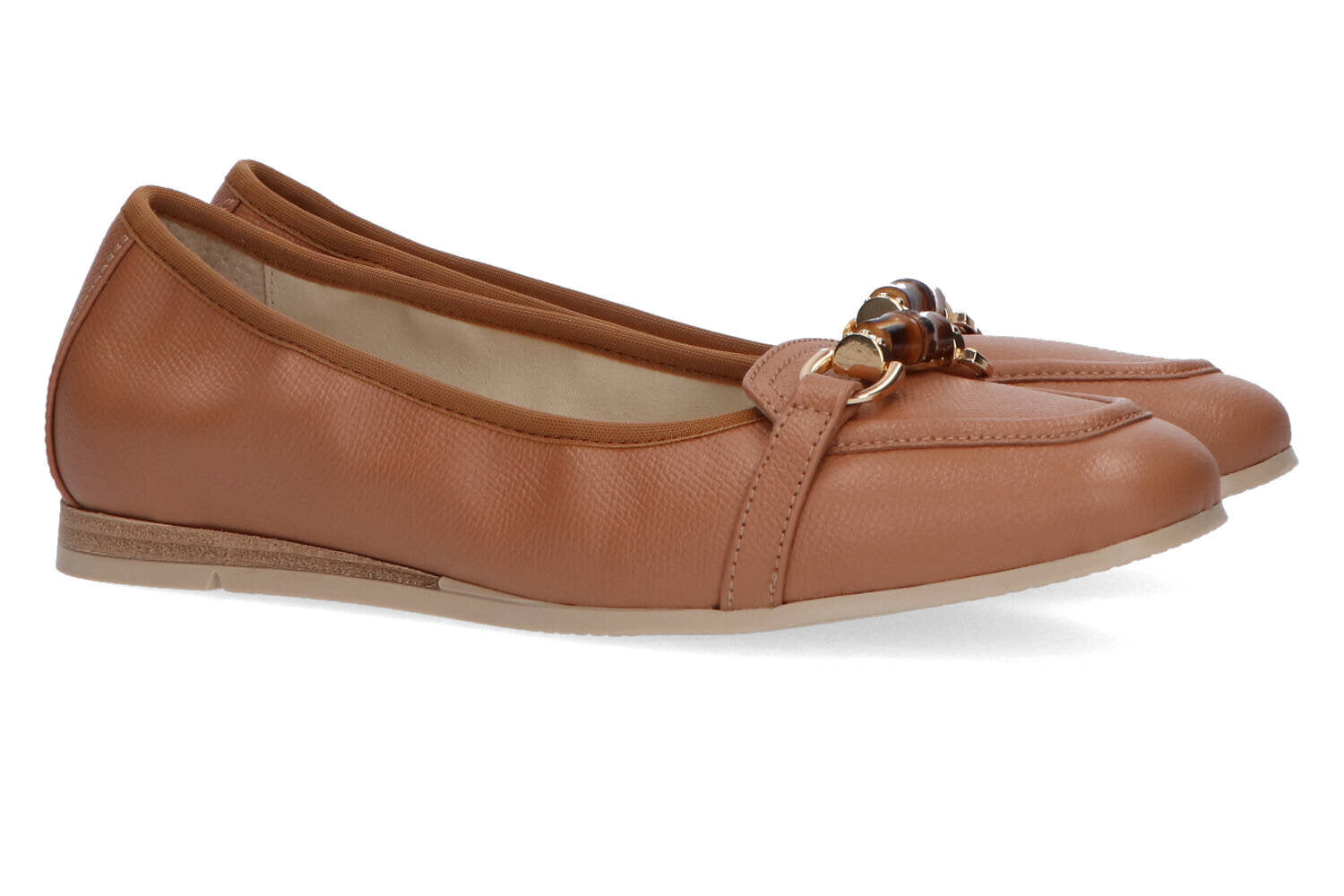 cognac ballerina's met goudkleurig detail