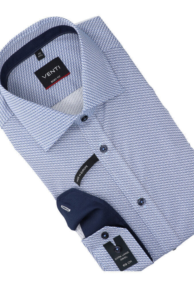 Chemise bleue en coton, coupe ajustée, à pois et manches extra longues, taille Venti