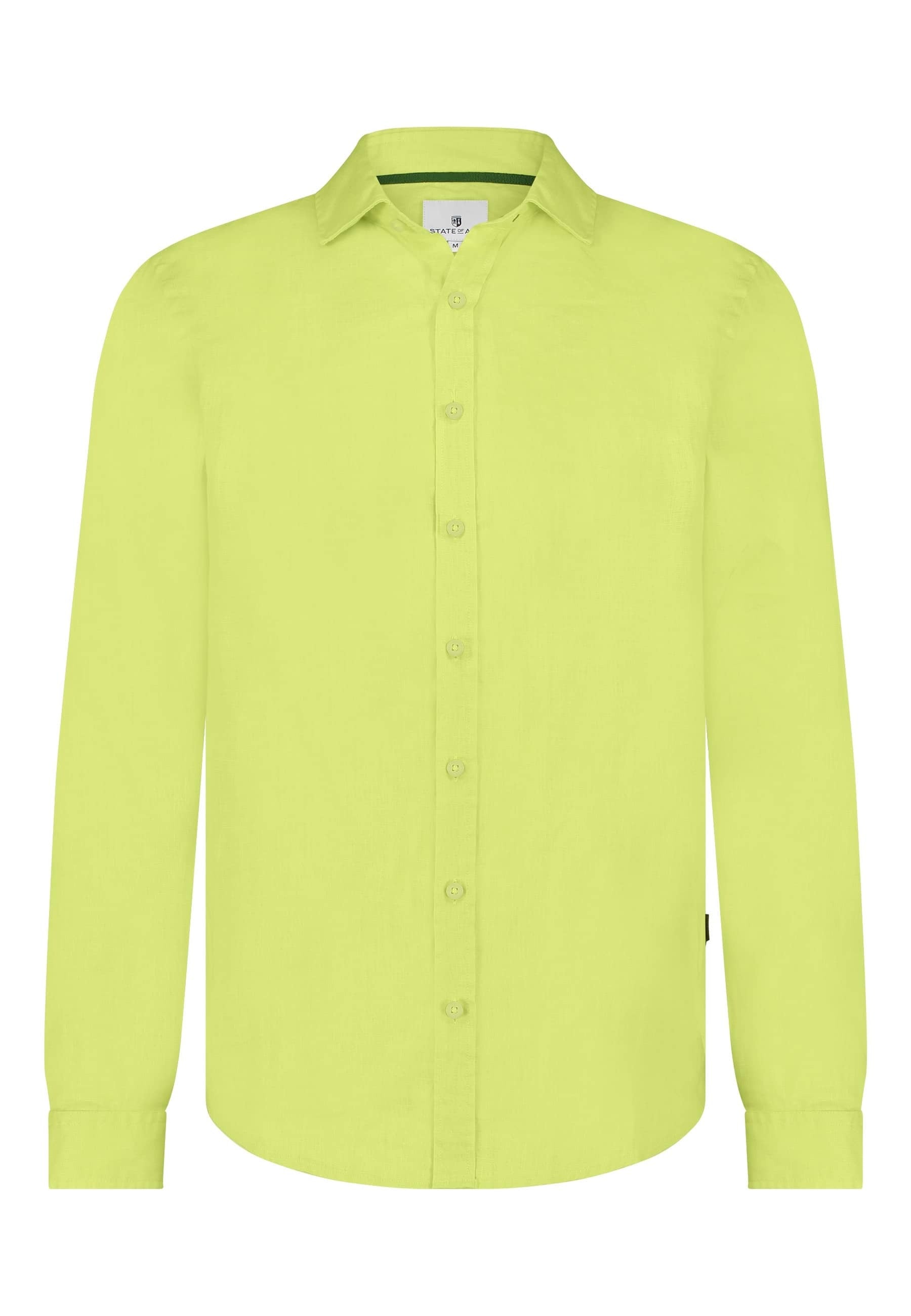 Limoengroen linnen hemd (regular fit) met lange mouwen State of Art