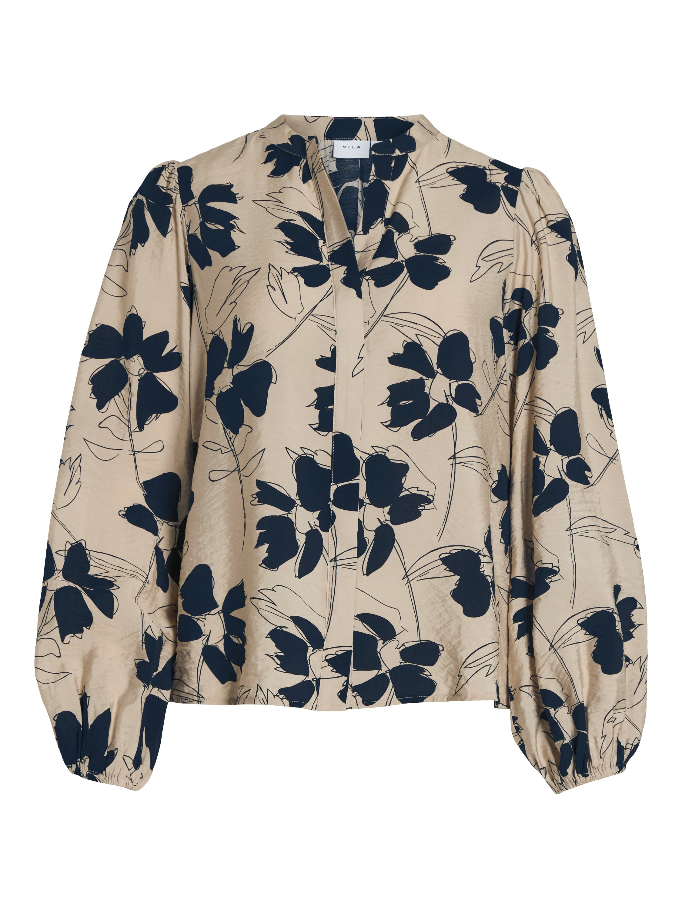 Blouse beige à imprimé bleu foncé Vinisca Vila
