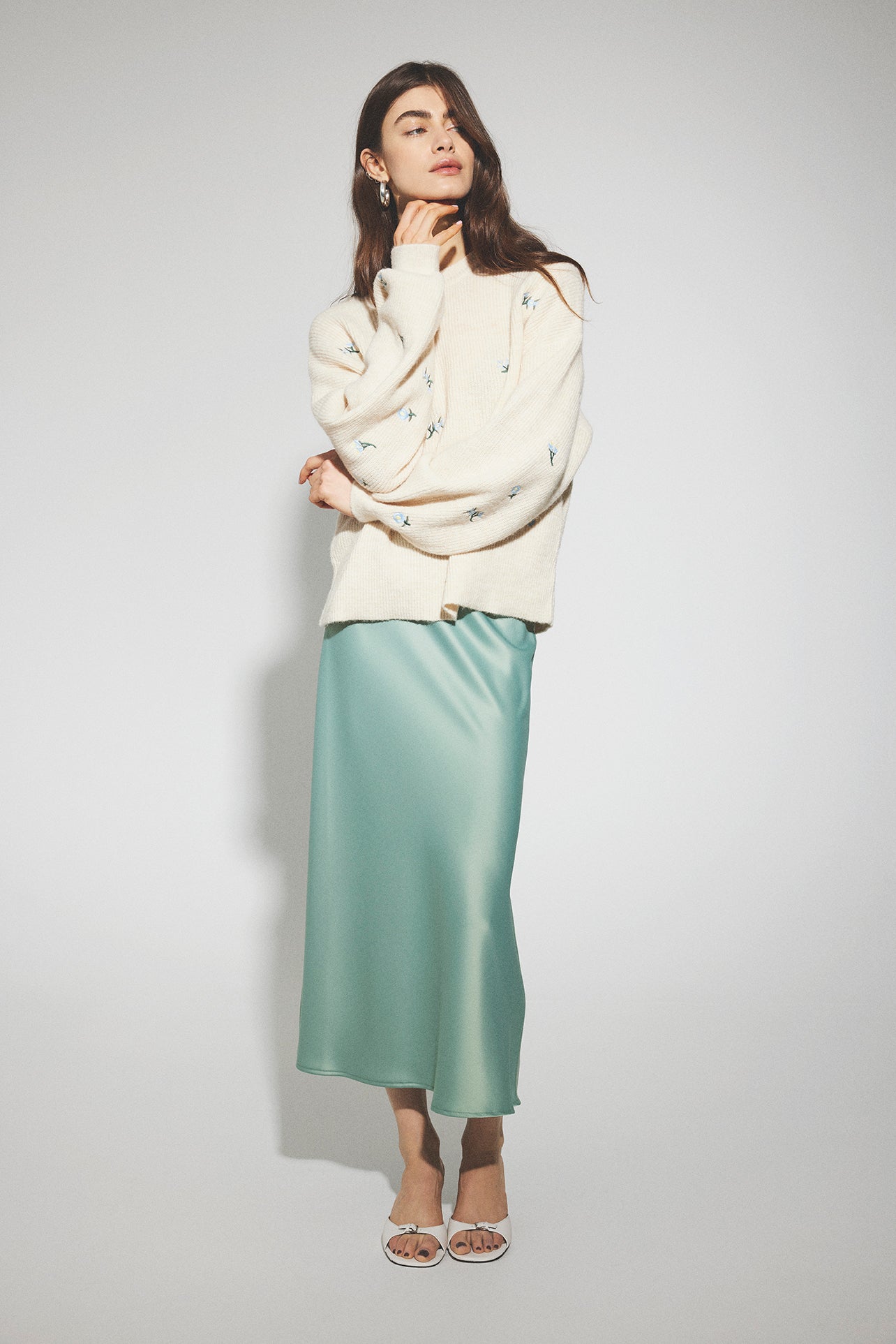 Ecru pull met ronde hals en bloemenprint Yasfleur Y.A.S