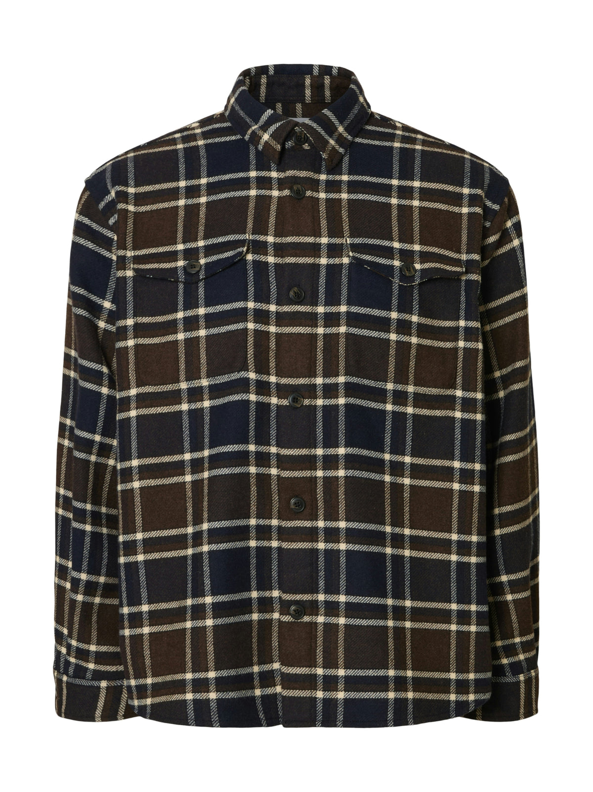 Bruin en blauw overhemd met ruit motief Selected