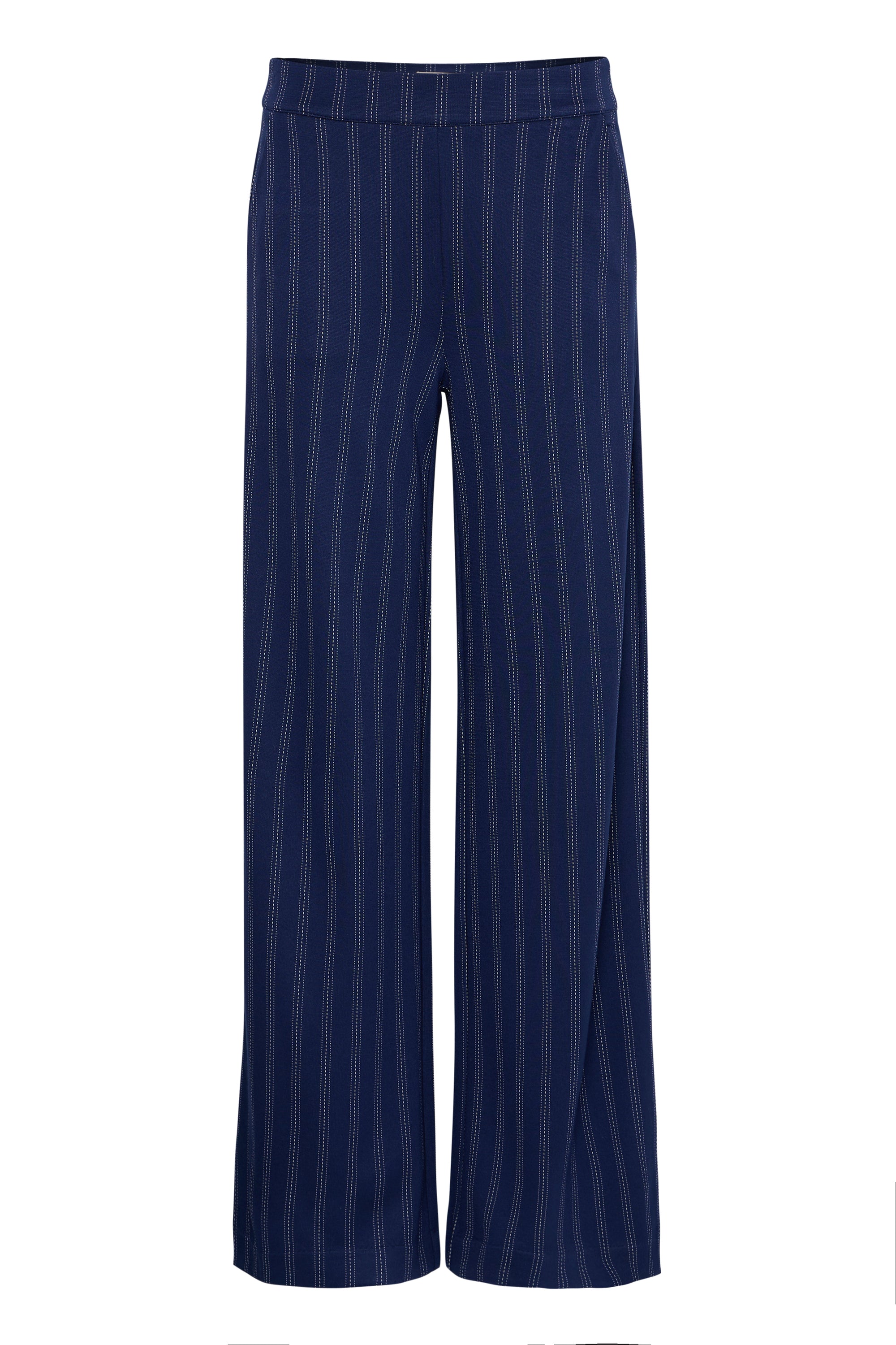Donkerblauwe soepelvallande broek met witte streep Ruti Wide Pants Ichi