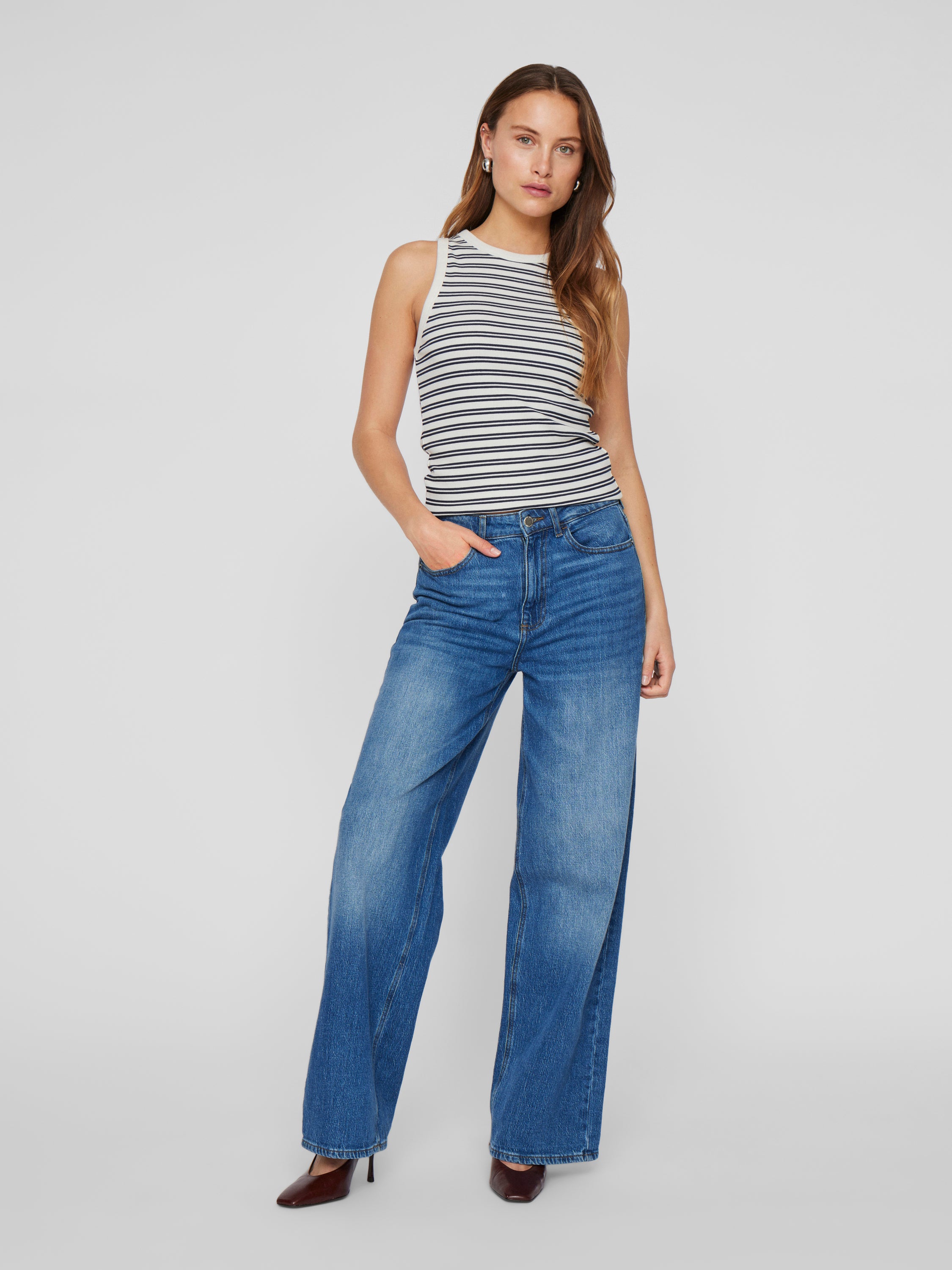 Navy /snow white top met strepen Vila